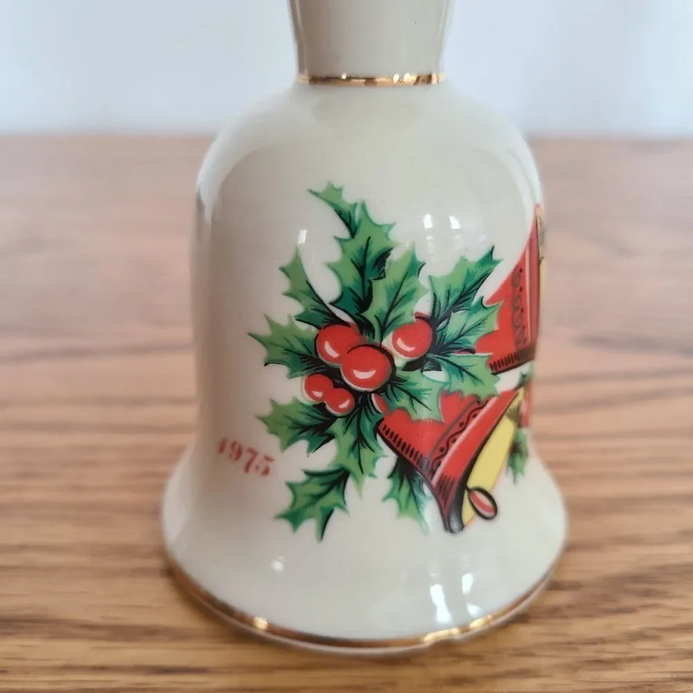 Vintage 1974 and 1975 Porcelain Ceramic Christmas Holiday Hand Dinner Bells